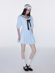 lumine系列少女学院婴儿蓝海魂大方领假两件连衣裙 制造后花园
