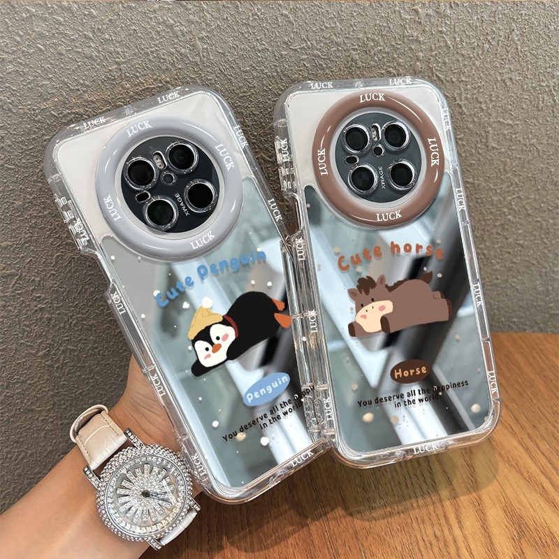 适用华为Mate70Pro+保护包镜面可爱趴趴小马60pro+软边50补妆好看