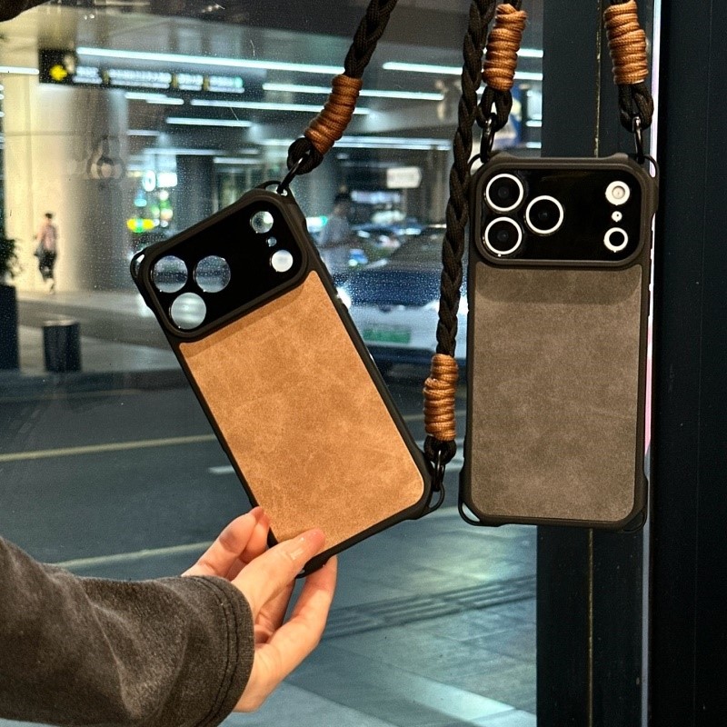 适用iPhone17Promax保护包苹果16纯色15皮纹14可背斜挎挂绳13女潮