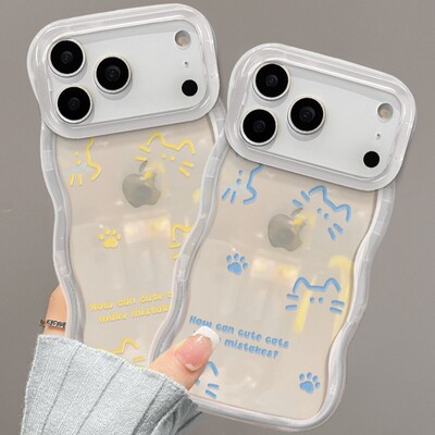 适用苹果17ProMax线条猫保户包iphone16新款15透明14支架13卡通12