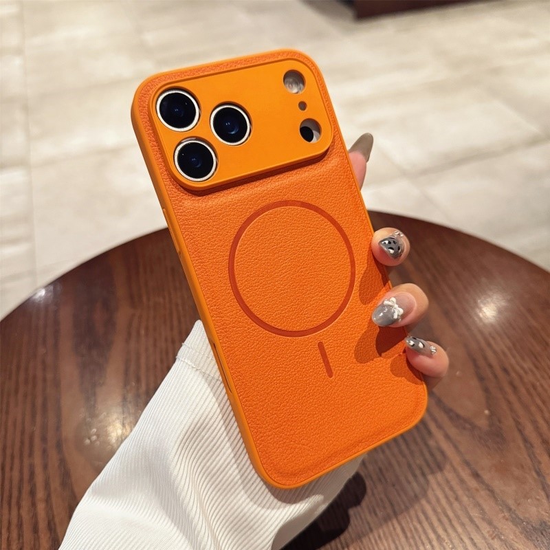 适用iPhone17ProMax保护包苹果16荔枝纹15细圈磁吸14简约13男女12