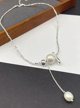 法式碎银棉花珍珠流苏项链女复古优雅时尚个性精致百搭颈链锁骨链