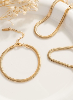 新款直播爆款宽面蛇骨18k金钛钢项链手链防敏不掉色网红百搭时尚