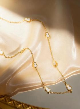 时尚复古圆形珍珠不锈钢白色贝母葫芦链条配饰手链项链饰品