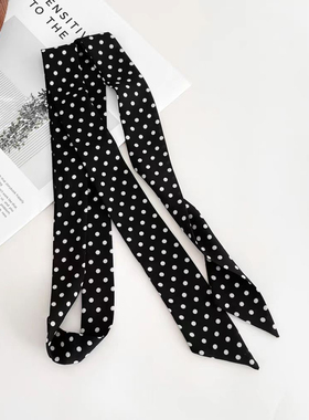 早春新款黑色波点丝巾韩系百搭衬衫装饰领巾气质简约扎发绑包飘带