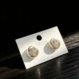 SRSH上人上禾个性简约撞色笑脸耳钉 s925银针时尚甜酷百搭耳环女