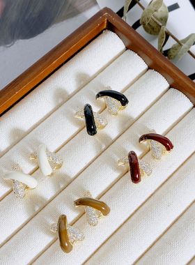 法式秋冬复古交叉镶钻滴釉耳钉红色韩版精致时尚高级感耳环女