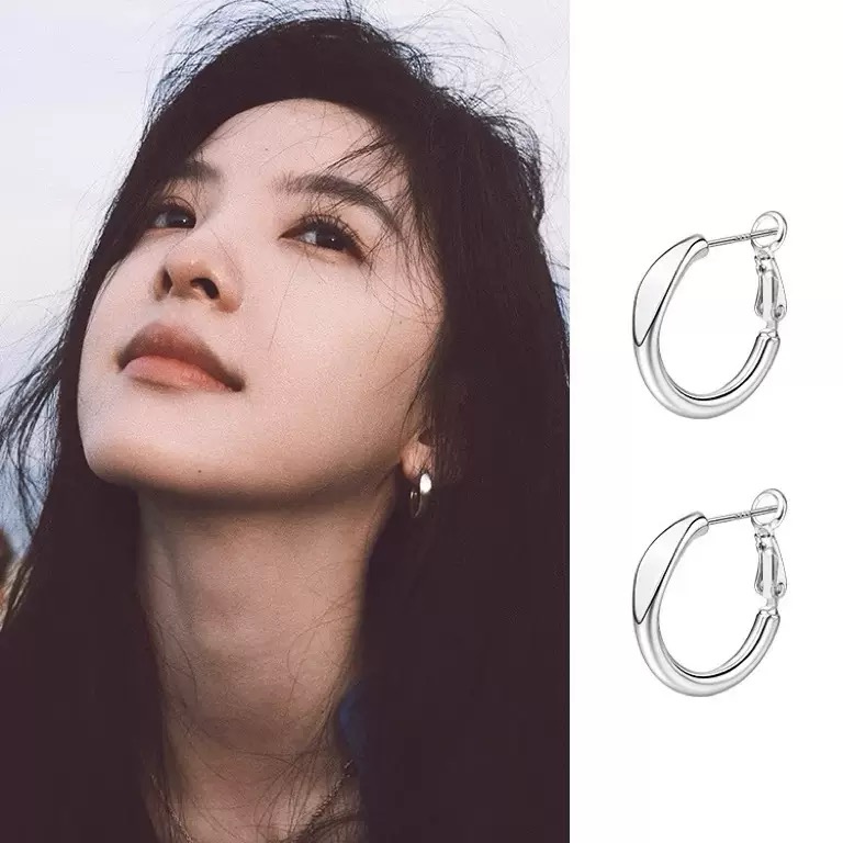 柏莎丽雅 章若楠同款简约冷淡风素圈耳环女 s925银针时尚百搭耳圈