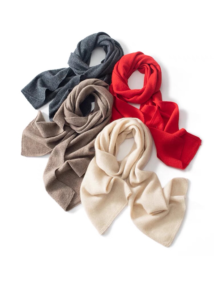 100%山羊绒针织围巾女士围脖秋冬季纯色毛线围巾百搭披肩两用PS49