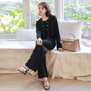 MIUCO醋酸小香风双排扣短款小外套+经典阔腿裤套装【现货】