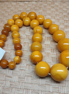 欧洲回流波罗的海天然老蜜蜡圆珠项链塔链85.6克