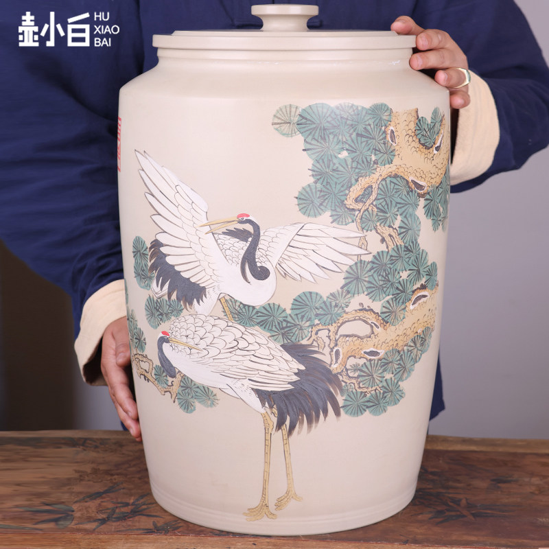 壶小白云南建水紫陶茶叶罐白泥大号存茶普洱茶白茶存茶罐手工手绘