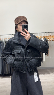 欧洲站2025冬款气质立领90白鹅绒千鸟格加厚短款羽绒服女保暖外套