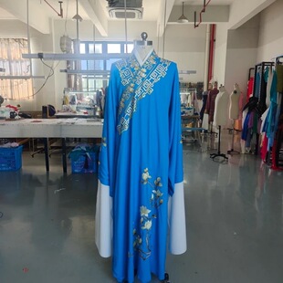 通用款 中式 仿真丝小生戏服蓝色舞台装 戏曲服装 风 刺绣长袖 现货新品