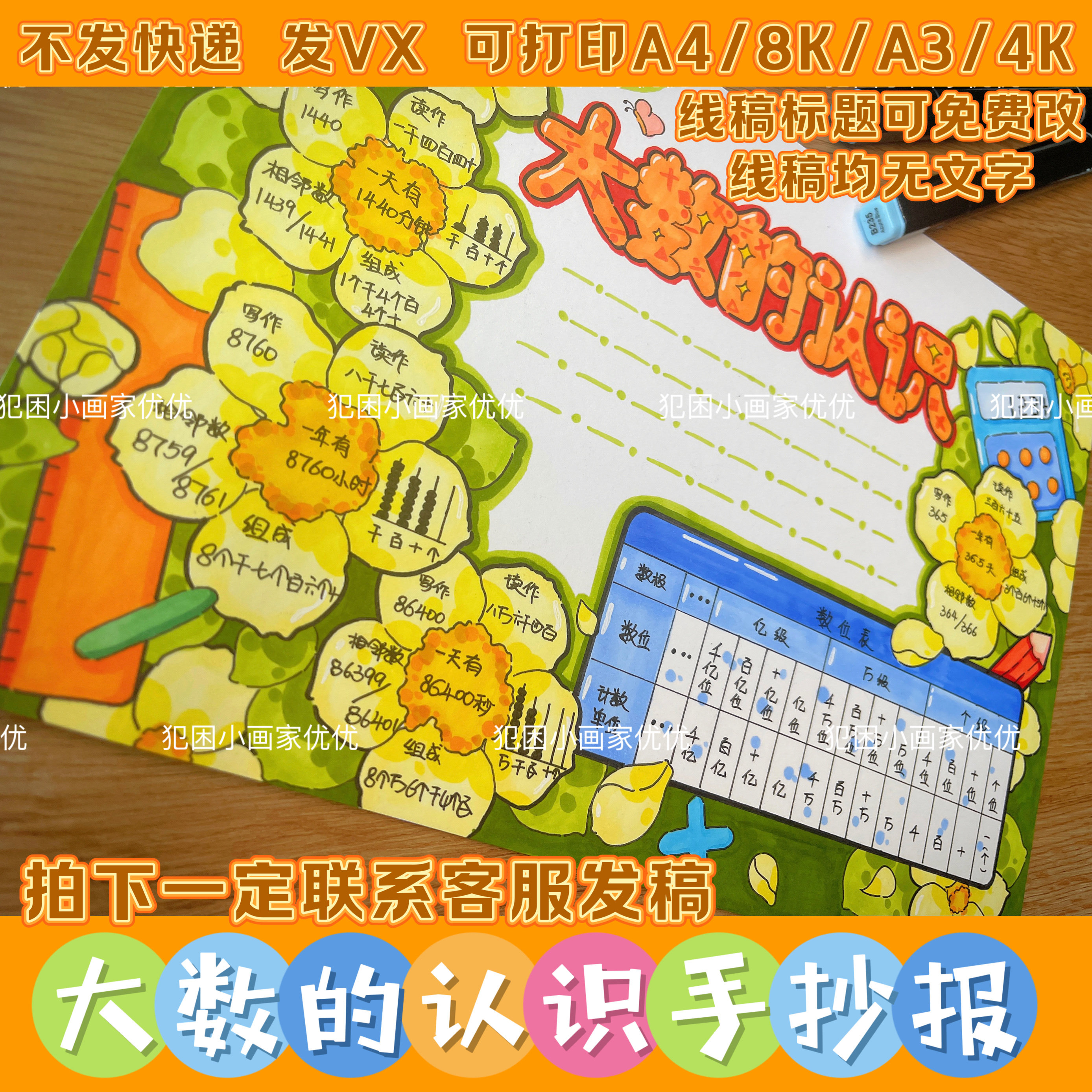 【大数的认识手抄报】生活中的大数 数学电子线稿模版打印涂色