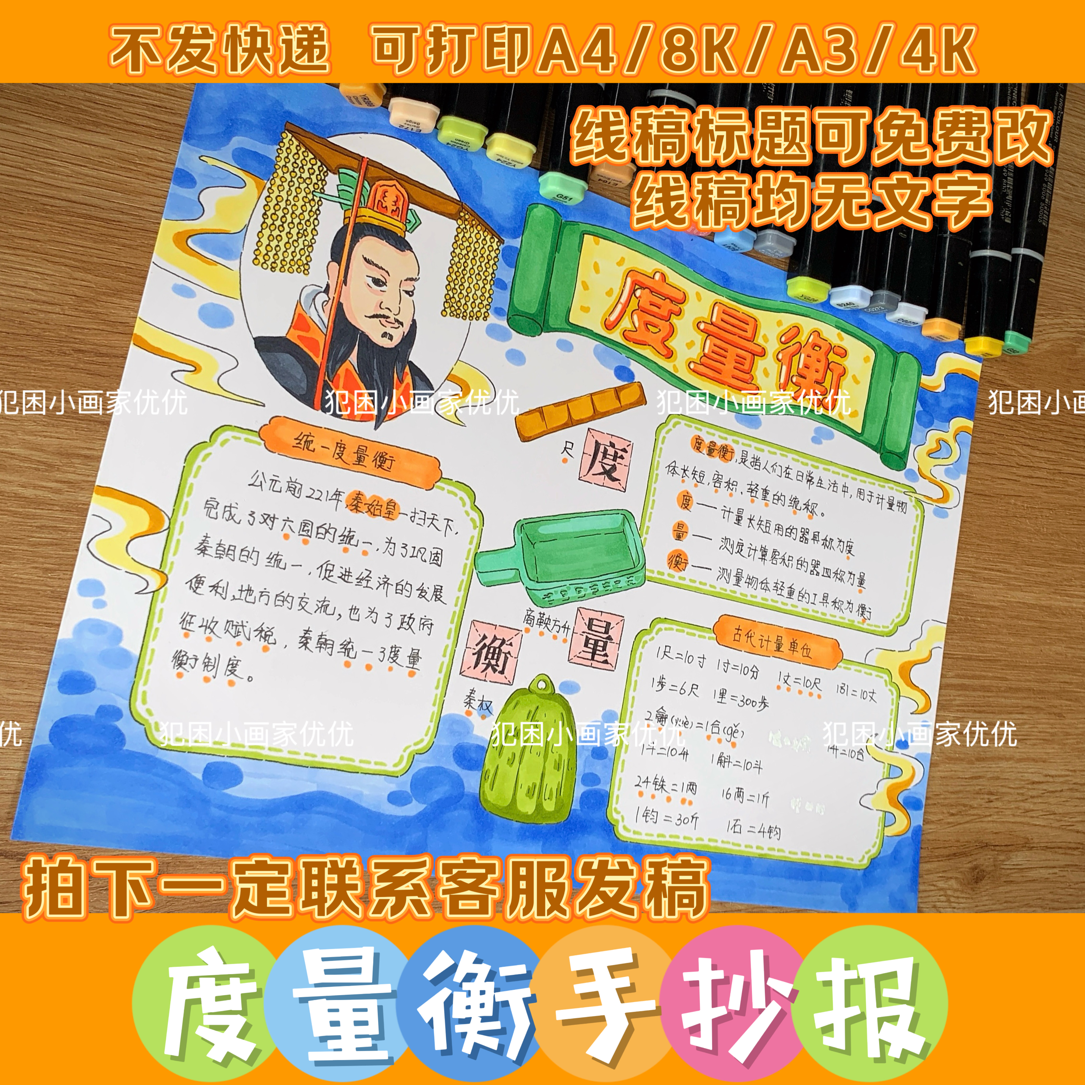 【度量衡手抄报】数学手抄报电子模版线稿 打印涂色 不支持彩打
