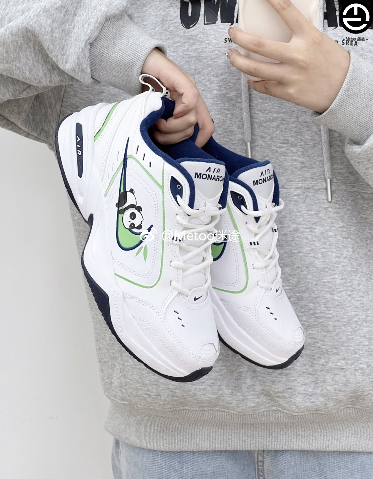 耐克球鞋定制 Nike Air Monarch 4 熊猫竹子可爱涂鸦男女款老爹鞋