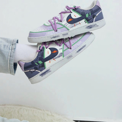 迷途定制球鞋 Nike Court Vision 1 战士 喷墨 涂鸦 低帮板鞋白紫