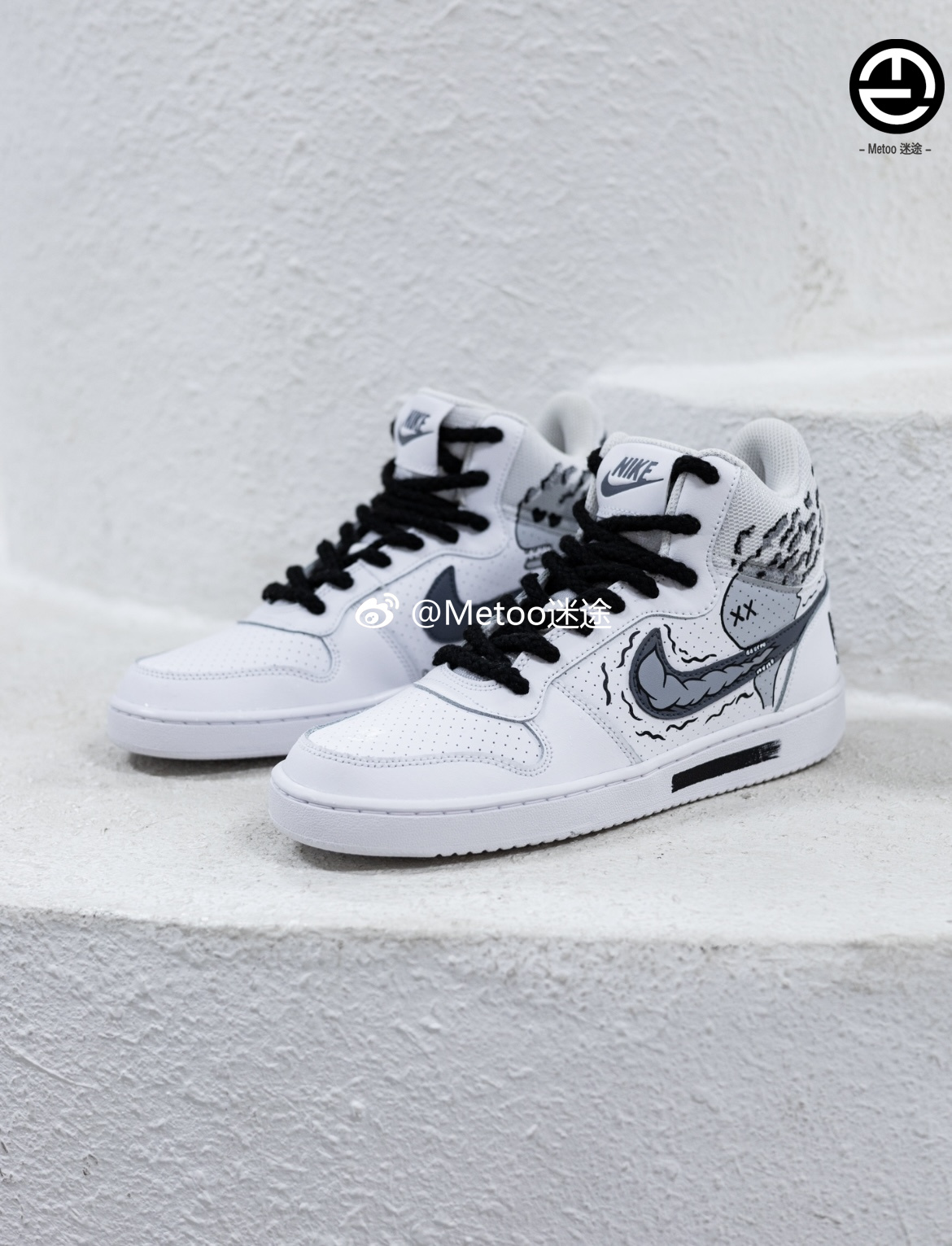 定制球鞋 Nike Court Borough 美式街头涂鸦卡通嘻哈复古高帮板鞋