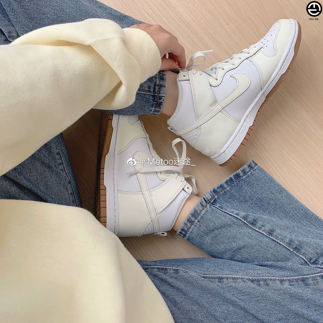 nike/耐克 dunk high 女子新款奶油白高帮复古板鞋 dd1869-109