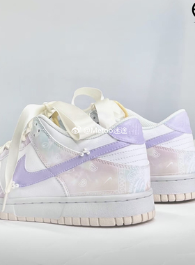 耐克球鞋定制 Nike Dunk Low 夏日芭蕾腰果花清新粉紫色低帮板鞋