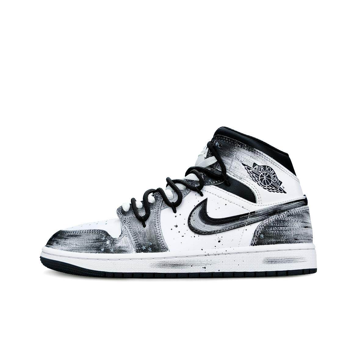 【定制球鞋】Jordan Air Jordan 1 闪光猫子 暗影黎明 中帮黑白色