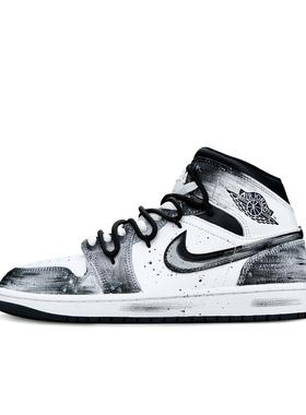 【定制球鞋】Jordan Air Jordan 1 闪光猫子 暗影黎明 中帮黑白色