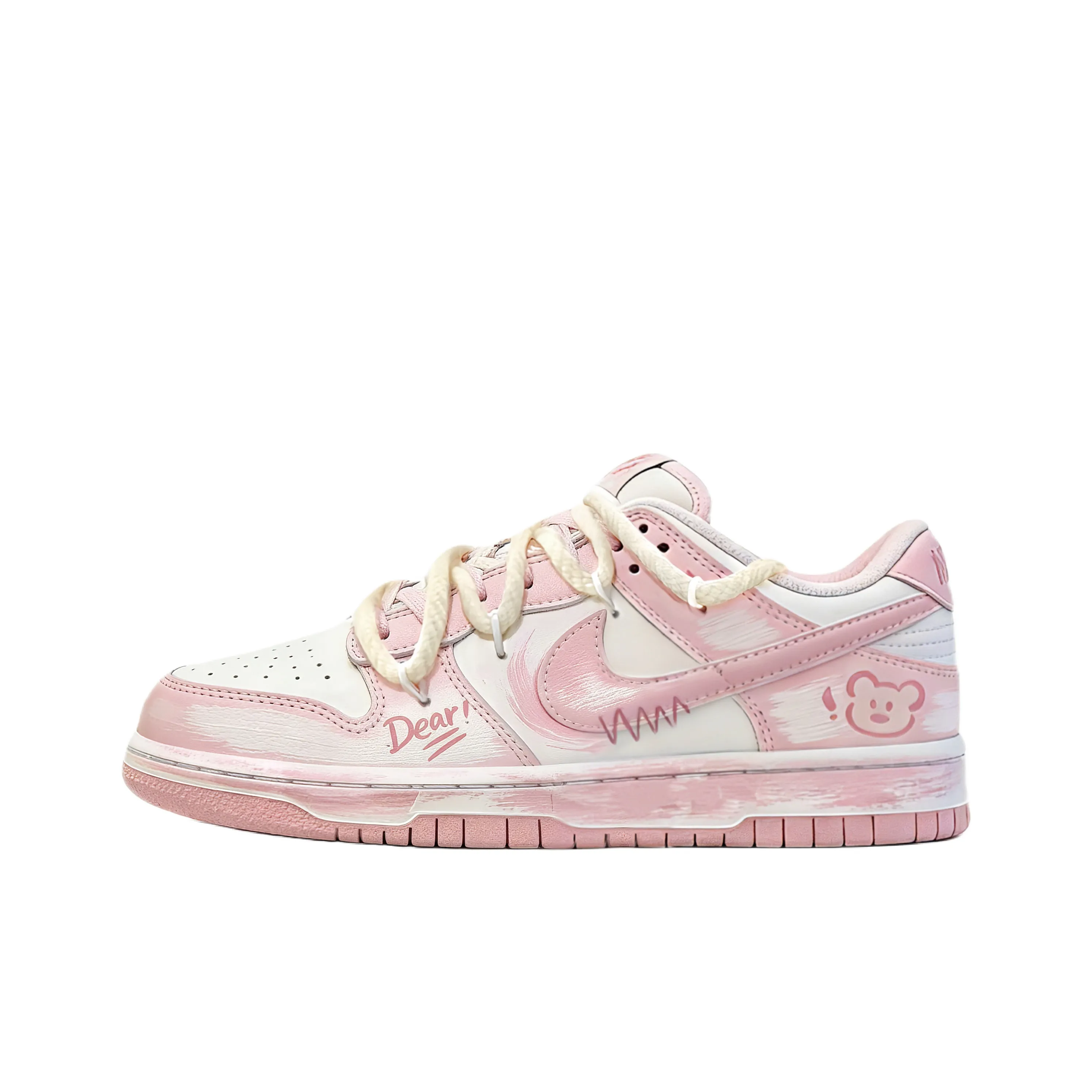 迷途定制球鞋 Nike/耐克 Dunk Low Dear小熊白粉涂鸦低帮板鞋