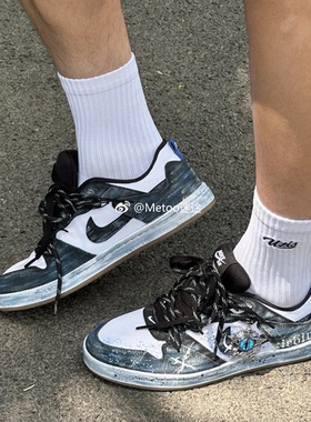迷途定制球鞋 Nike SB Alleyoop 星辰之眼手绘做旧潮流低帮板鞋