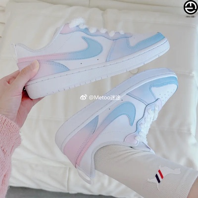 迷途定制球鞋Nike Borough蓝粉琉璃甜美少女学院风多巴胺休闲板鞋