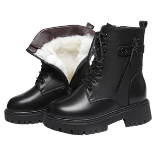 马丁靴女鞋冬季加绒加厚短靴真皮棉鞋羊毛靴子雪地靴皮毛一体皮鞋