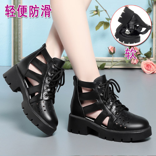 增高厚底罗马凉靴真皮软底