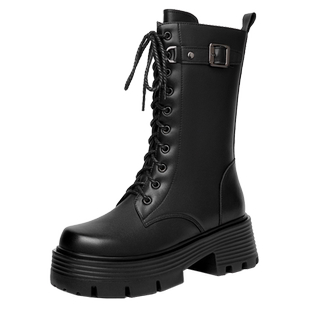 厚底增高马丁靴女款加绒中筒靴子真皮羊毛棉靴女士皮毛一体雪地靴