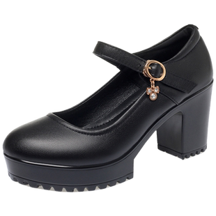 厚底黑色旗袍模特走秀高跟鞋不累脚女鞋子真皮软底防水台皮鞋单鞋