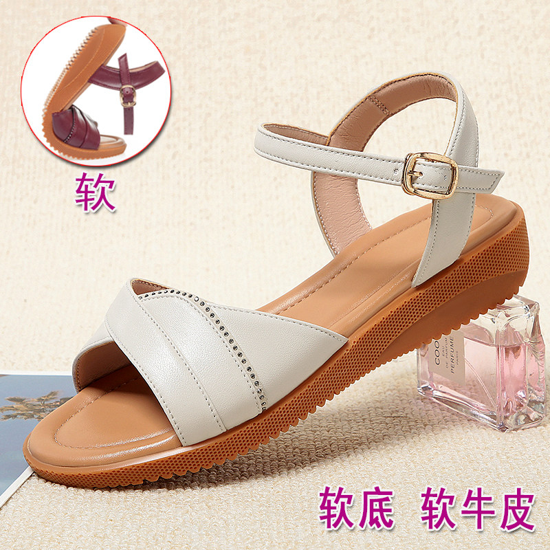全牛皮软底妈妈凉鞋舒适防滑厚底