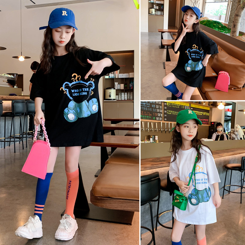 女童夏装短袖中大童宽松大版T恤2022新款儿童洋气时尚中长款t恤裙,童装/婴儿装/亲子装,T恤,淘宝优惠券,粉丝福利购,淘宝优惠卷