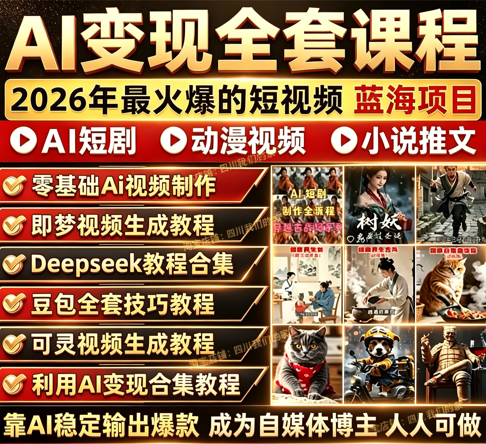 最新AI短视频AI短剧制作副业项目如何赚钱全套入门课程实战变现