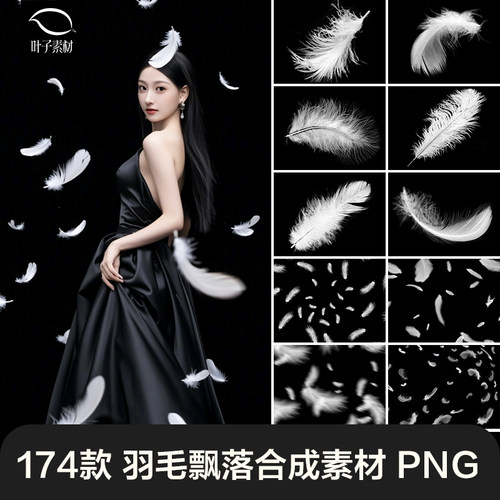 羽毛飘落飘散飞舞散落装饰元素PNG免抠后期合成设计PSD素材模板