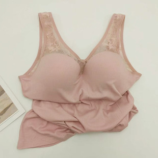 韩国背心文胸一体式聚拢莫代尔春夏背心带罩杯吊带蕾丝打底防走光