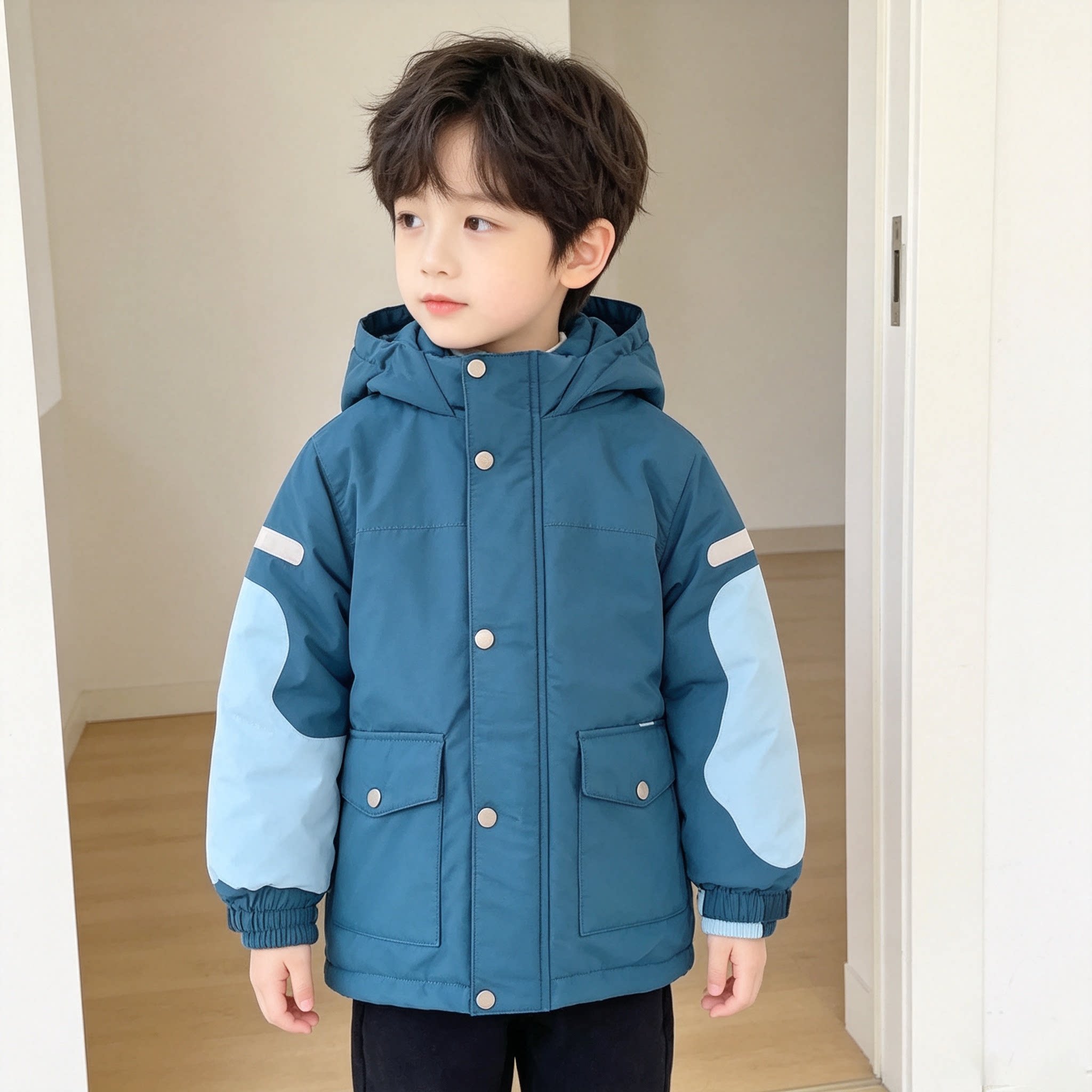 贝哆哈冬季棉服男童女童冲锋衣连帽保暖防寒中大童外套棉衣棉袄