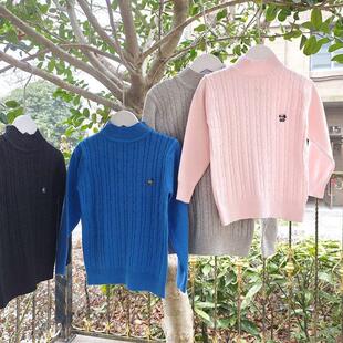 贝哆哈儿童春秋圆领毛衣棉线刺绣男童女童休闲上衣纯色中大童线衣