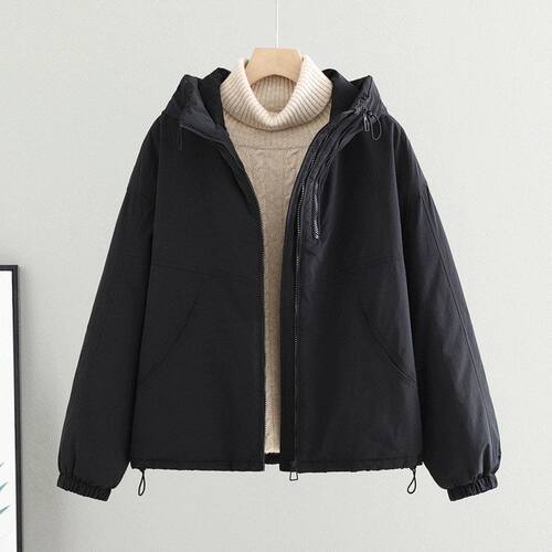 贝哆哈夹棉加厚冲锋衣外套女冬季宽松女装连帽防风派克棉衣棉服
