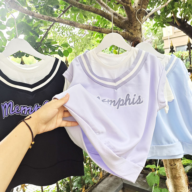 贝哆哈儿童短袖T恤圆领套头衫中大童假两件汗衫男童女童运动上衣,童装/婴儿装/亲子装,T恤,淘宝优惠券,粉丝福利购,淘宝优惠卷