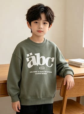 贝哆哈中大童卫衣春秋款男童女童字母圆领秋季长袖T恤上衣套头衫