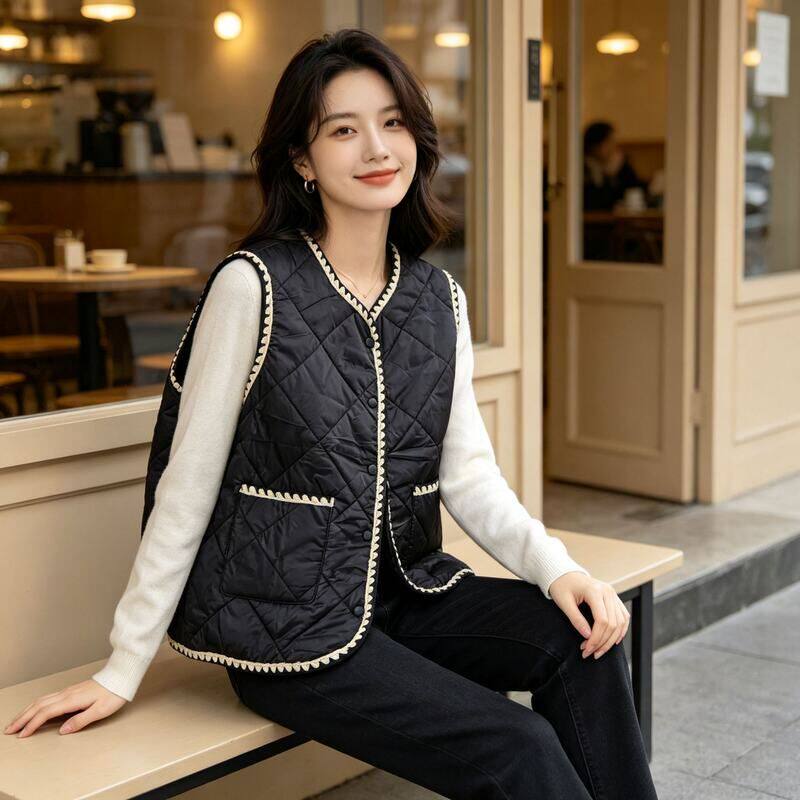 贝哆哈女士马甲秋冬季保暖外穿羽绒棉马甲小香风宽松坎肩女式马夹