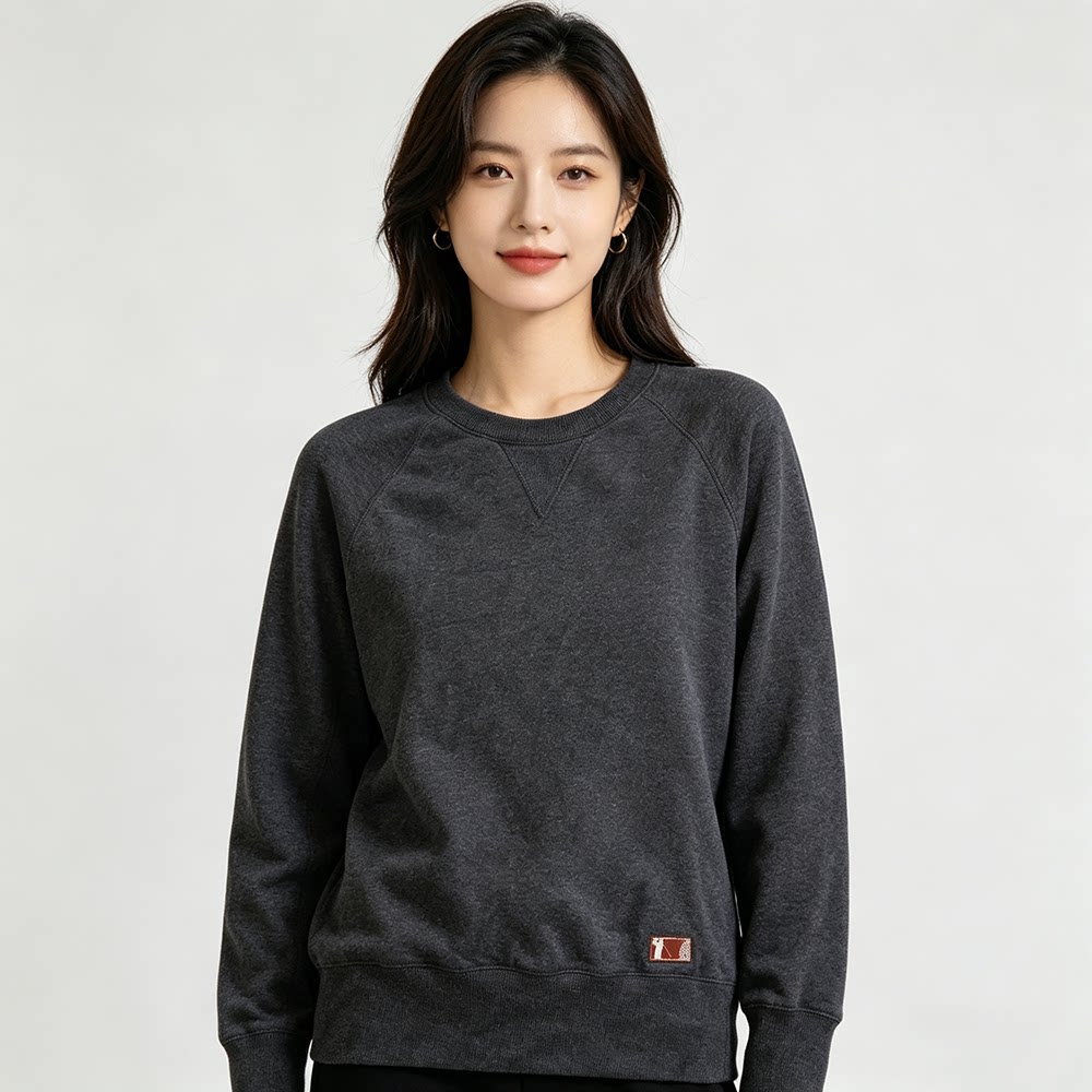 贝哆哈女士卫衣春秋款毛圈棉男士圆领套头衫纯色长袖T恤女式上衣