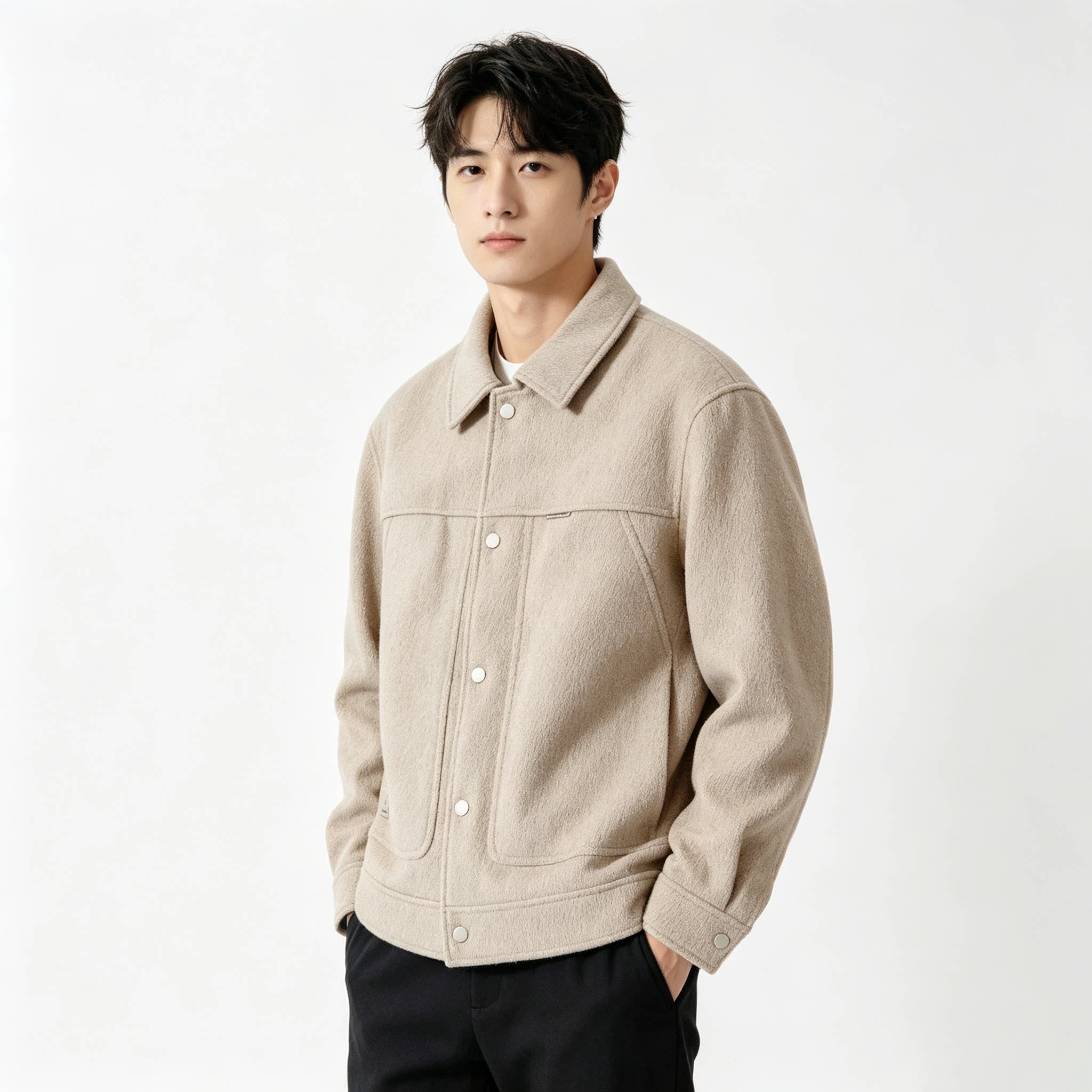 贝哆哈男士冬季羽绒服毛呢外套保暖90绒鸭绒羊毛呢休闲商务夹克