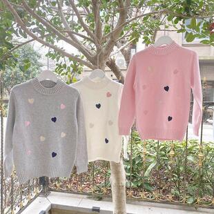 贝哆哈儿童毛衣棉线女童刺绣可爱圆领套头衫针织衫上衣春秋款线衣