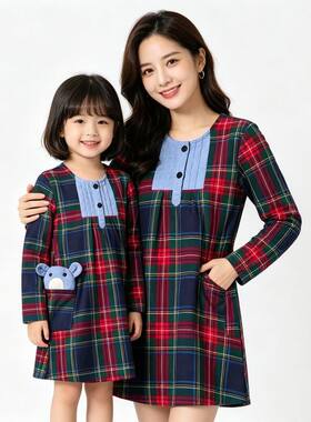 贝哆哈亲子装家居服睡裙女童儿童长袖甜美女宝连衣裙家居裙