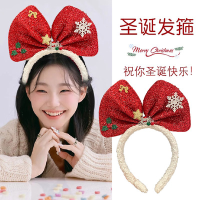 圣诞新年发箍红色丝绒兔耳朵可爱cos兔女郎道具圣诞节发饰女发卡